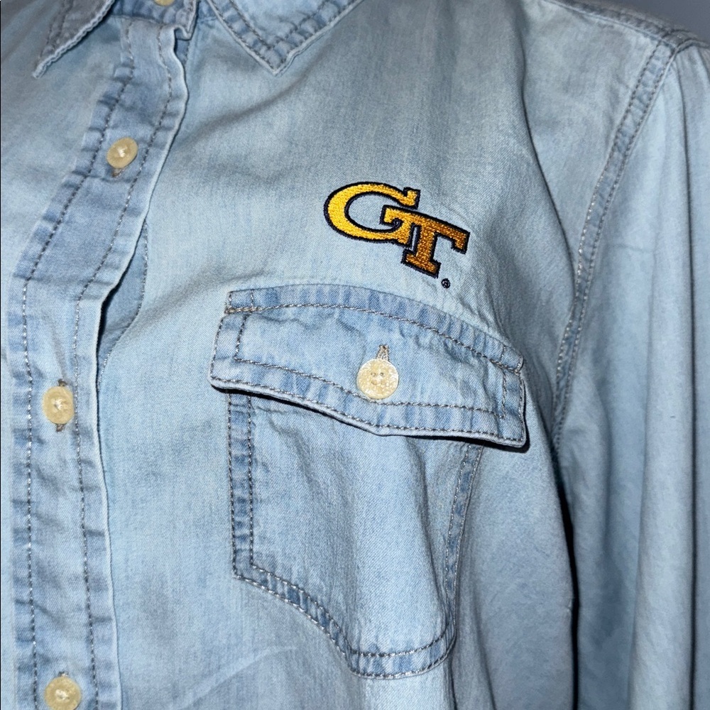 Antigua Georgia Tech Denim Button-Up Shirt - Size XXL - Picture 5 of 7